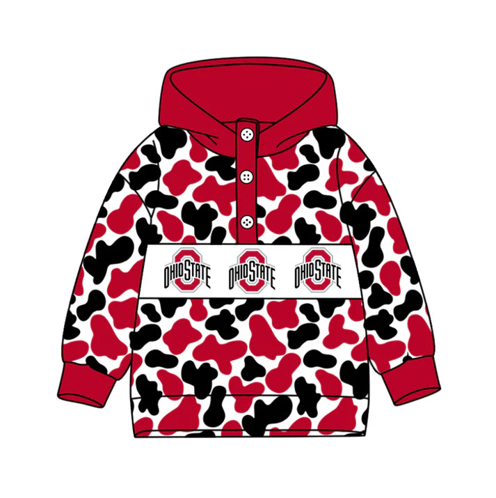Preorder(moq 8)Baby Boys Black Red Camo Ohiostate Team Button Hoodies Top 10.11
