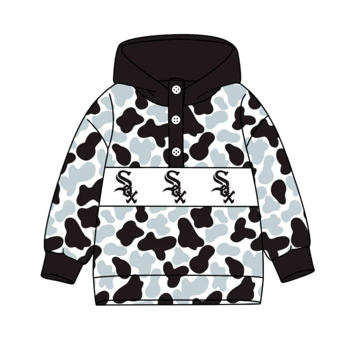 Preorder(moq 5)Baby Boys Black Grey Camo Sox Team Button Hoodies Top 10.11