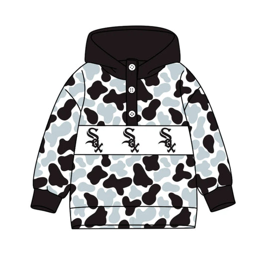 Preorder(moq 5)Baby Boys Black Grey Camo Sox Team Button Hoodies Top 10.11
