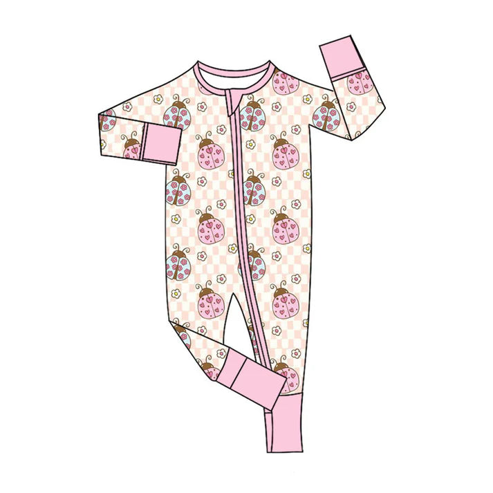 Preorder (moq 5)Baby Girls Flowers Hearts Ladybirds Valentines Two Way Zip Convertible Rompers 11.8