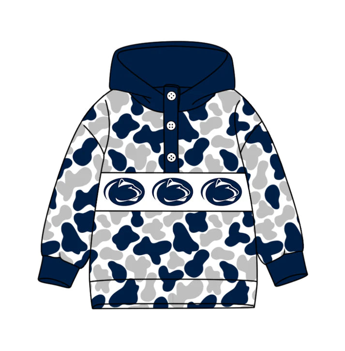 Preorder(moq 8)Baby Boys Navy Grey Camo Leopards Team Button Hoodies Top 10.11