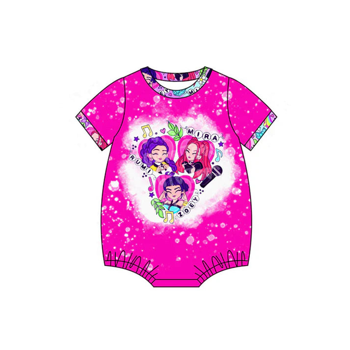 Preorder (moq 5)Baby Girls Pink Short Sleeve Cartoon Girls Flowers Ruffle Rompers 10.11
