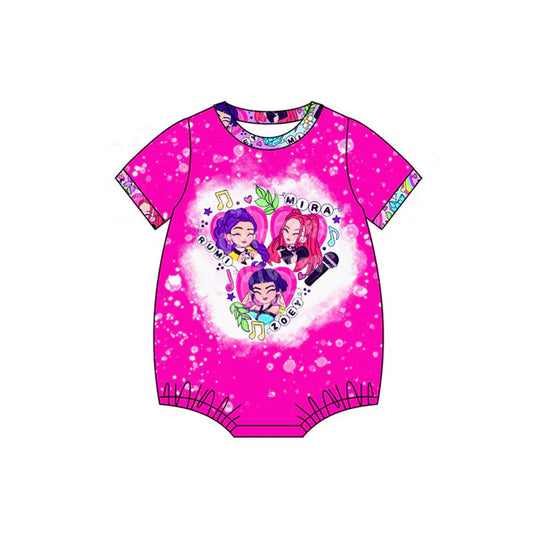 Preorder (moq 5)Baby Girls Pink Short Sleeve Cartoon Girls Flowers Ruffle Rompers 10.11