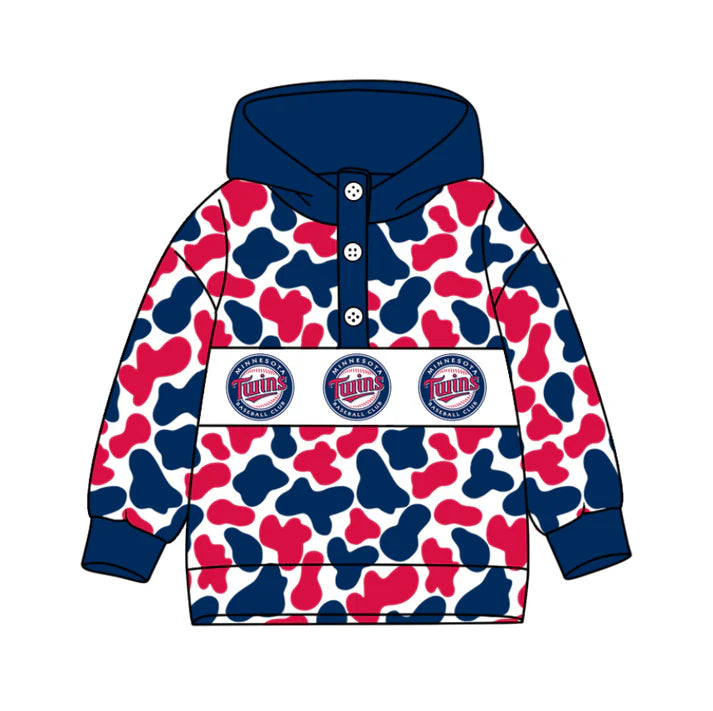 Preorder(moq 8)Baby Boys Red Blue Camo Twins Team Button Hoodies Top 10.11