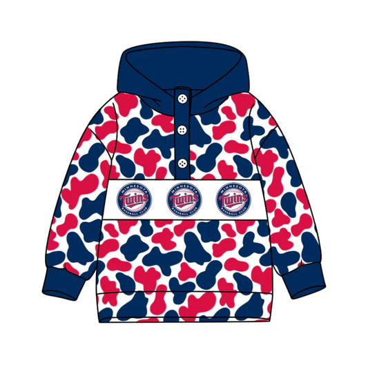 Preorder(moq 8)Baby Boys Red Blue Camo Twins Team Button Hoodies Top 10.11