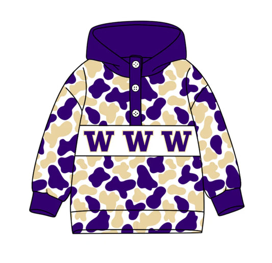 Preorder(moq 5)Baby Boys Purple Khaki Camo W Team Button Hoodies Top 10.11