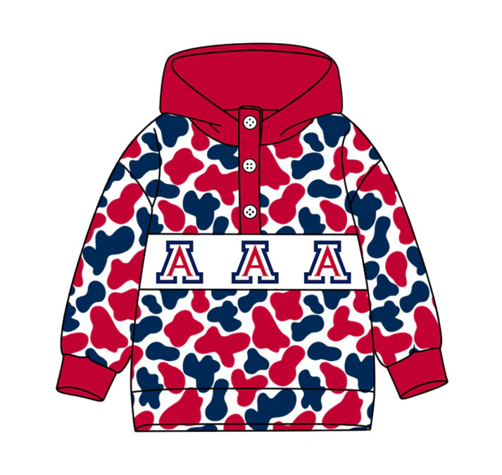 Preorder(moq 8)Baby Boys Red Blue Camo A Team Button Hoodies Top 10.11