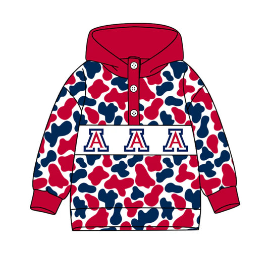 Preorder(moq 8)Baby Boys Red Blue Camo A Team Button Hoodies Top 10.11