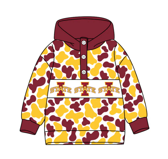 Preorder(moq 5)Baby Boys Red Yellow Camo State Team Button Hoodies Top 10.11