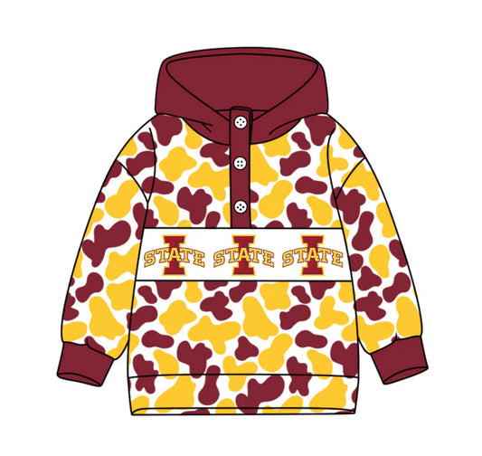 Preorder(moq 5)Baby Boys Red Yellow Camo State Team Button Hoodies Top 10.11