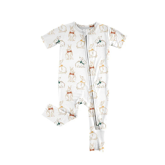 Preorder (moq 5)Baby Girls Bow Rabbits Easter Two Way Zip Convertible Rompers 11.8
