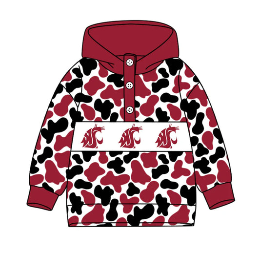 Preorder(moq 5)Baby Boys Red Black Camo Team Button Hoodies Top 10.11