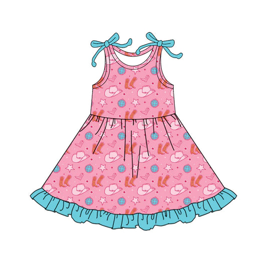 Preorder (moq 5)Baby Girls Bows Sleeveless Boots Hats Western Ruffle Knee Length Dresses 12.18