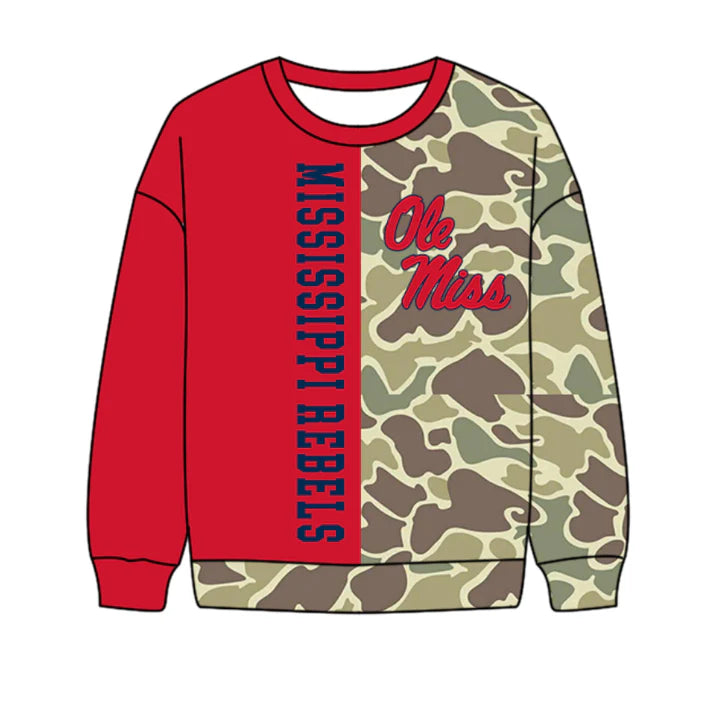 Preorder(moq 5) Baby Boys Long Sleeve Camo Ole Miss Team T-shirts Top 10.17