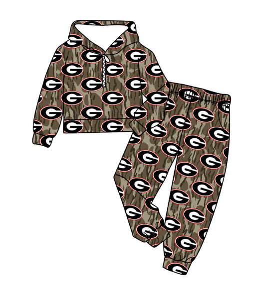 Preorder(moq 5) Baby Boys Olive Camo G Zipper Hoodies Pockets Pants Team Clothes Sets 11.10