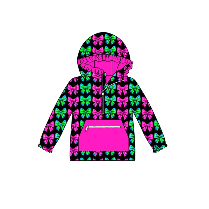 Preorder (moq 5)Baby Girls Long Sleeves Colorful Bows Plaid Pocket Zipper Hoodies Top 7.28
