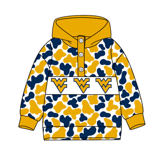 Preorder(moq 5)Baby Boys Blue Yellow Camo WV Team Button Hoodies Top 10.11