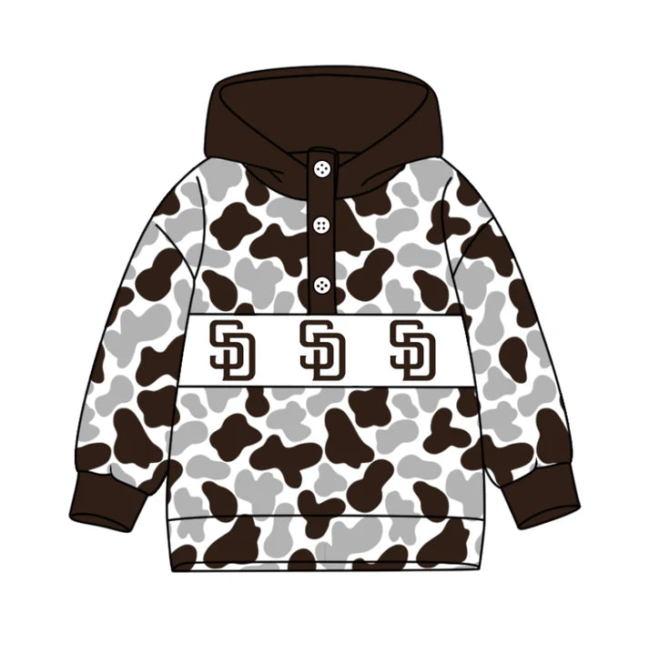Preorder(moq 5)Baby Boys Brown Grey Camo SD Team Button Hoodies Top 10.11