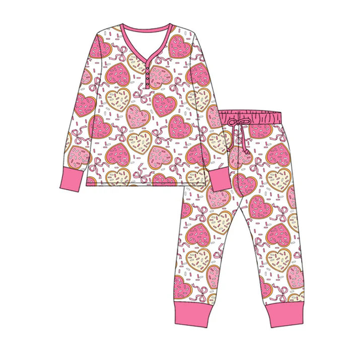 Preorder(moq 5) Adult Women Sprinkles Hearts Bows Top Pants Valentine Pajamas Sets 10.9