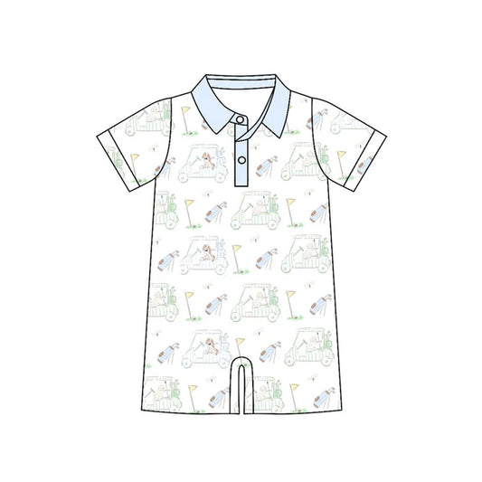 Preorder (moq 5)Baby Boys Light Blue Golf Trucks Button Short Rompers 10.22