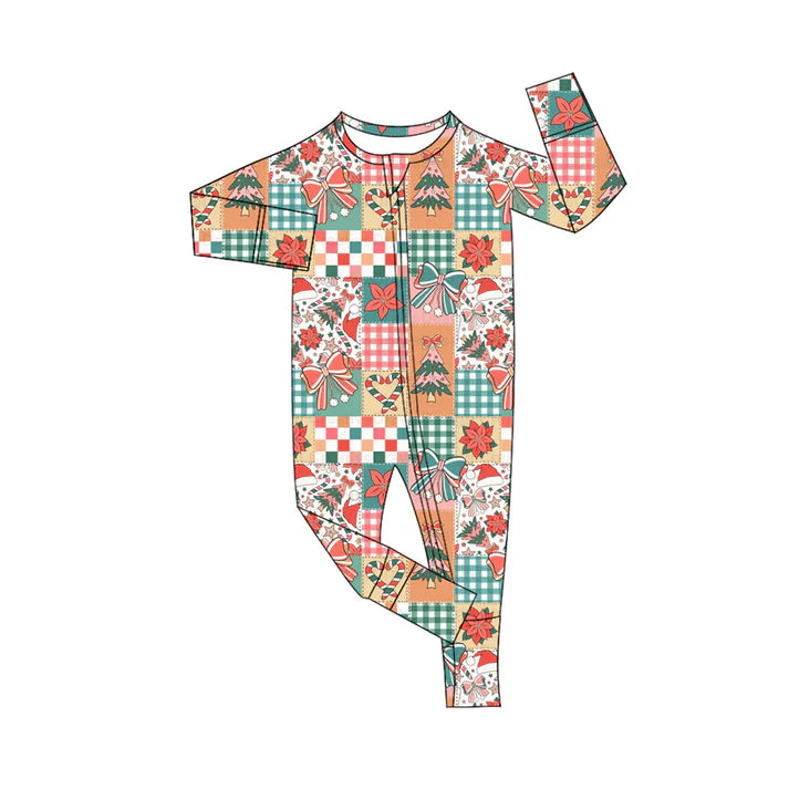 Preorder (moq 5)Baby Girls Long Sleeves Bows Trees Plaid Zipper Pant Romper 6.13