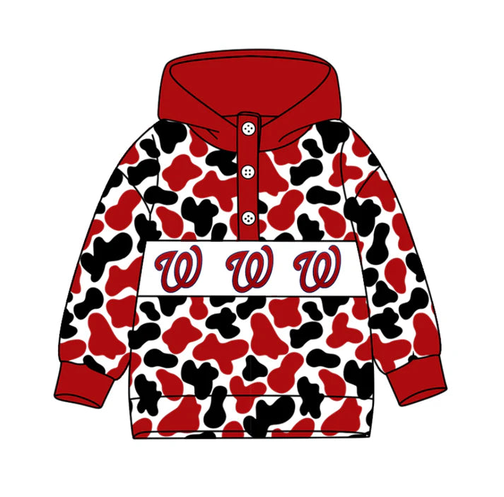 Preorder(moq 5)Baby Boys Black Red Camo W Team Button Hoodies Top 10.11