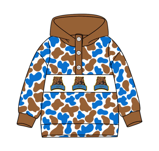 Preorder(moq 5)Baby Boys Blue Khaki Camo Bruins Team Button Hoodies Top 10.11