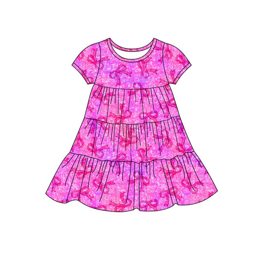 Preorder(moq 5) Baby Girls Hot Pink Bows Patchwork Ruffle Knee Length Dresses 11.14
