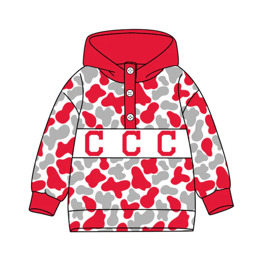 Preorder(moq 5)Baby Boys Red Grey Camo C Team Button Hoodies Top 10.11