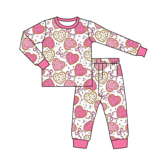 Preorder(moq 5) Baby Girls Sprinkles Hearts Bows Top Pants Valentine Pajamas Sets 10.9