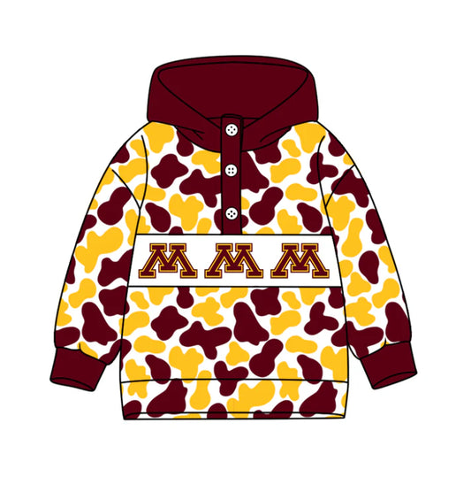 Preorder(moq 8)Baby Boys Red Yellow Camo M Team Button Hoodies Top 10.11