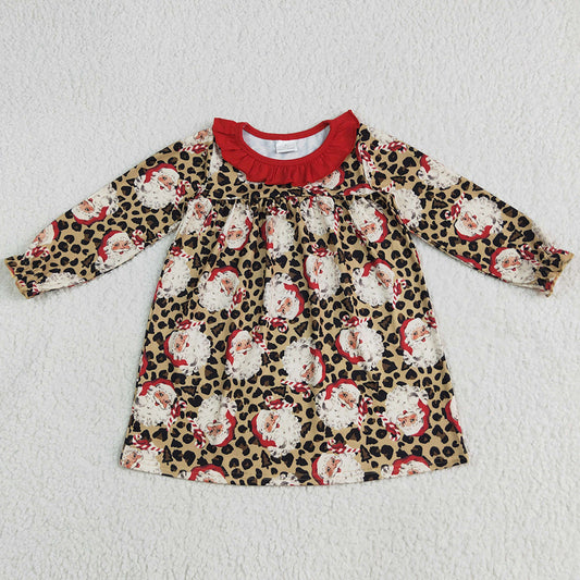 Baby Girls Dress Christmas Santa Leopard Knee Length Dresses GLD1065 6.6