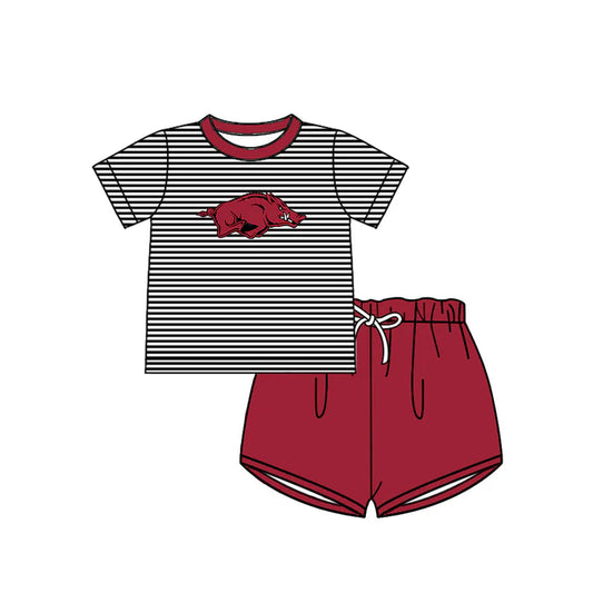 Preorder (moq 5)Baby Boys Black Stripe Red Bulls Top Shorts Team Clothes Sets 12.15