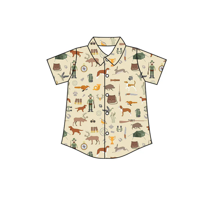 Preorder(moq 5) Baby Boys Deer Dogs Hunting Button Shirts Top 10.24