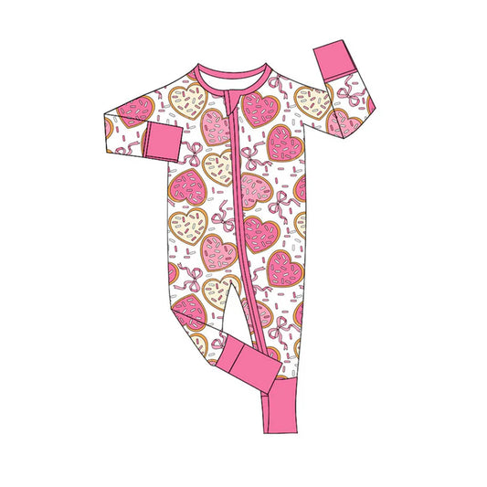 Preorder (moq 5)Baby Girls Sprinkles Hearts Bows Valentine Zipper Footie Rompers 10.9