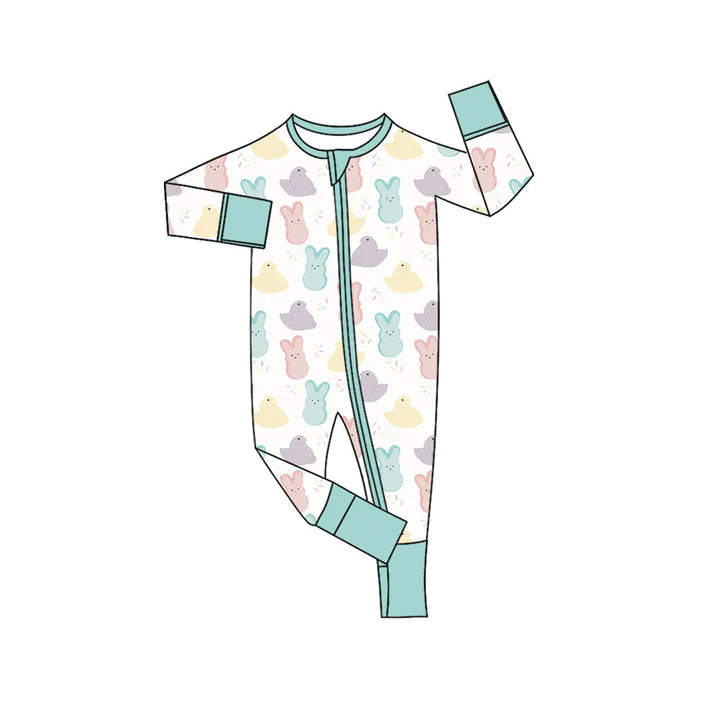 Preorder (moq 5)Baby Girls Colorful Rabbits Chicks Easter Two Way Zip Convertible Rompers 11.10