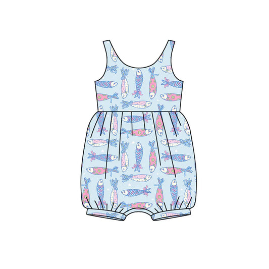 Preorder (moq 5)Baby Girls Sleeveless Bows Flowers Fishes Ruffle Rompers 12.13
