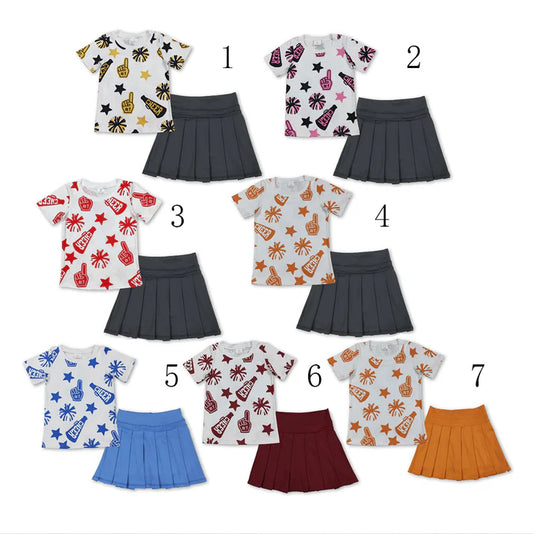 Kids Sibling Clothing Baby Girls Cheer Plaid Shirts Top Yoga Skorts Team Sets 8.16