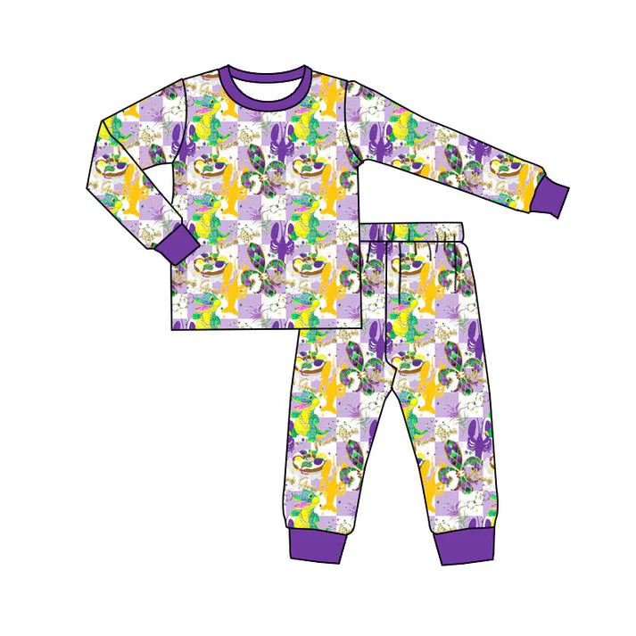 Preorder (moq 5)Baby Boys Anchors Crayfishes Checked Top Pants Mardigras Pajamas Sets 11.26