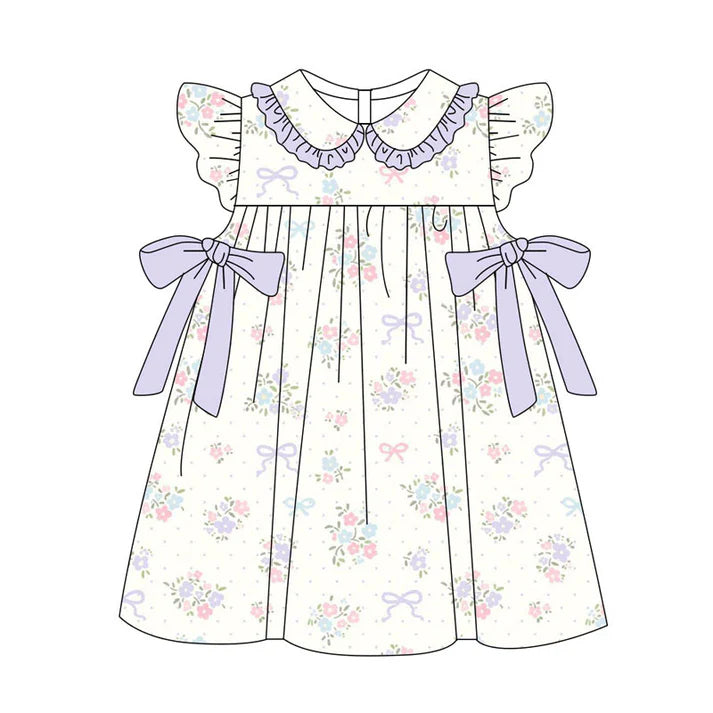 Preorder(moq 5) Baby Girls Flutter Sleeve Flowers Bows Knee Length Dresses 11.11