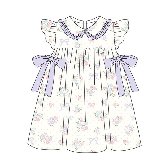 Preorder(moq 5) Baby Girls Flutter Sleeve Flowers Bows Knee Length Dresses 11.11
