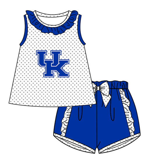 Preorder (moq 5)Baby Girls Polka Dots UK Collar Tunic Ruffle Shorts Team Clothes Sets 12.15