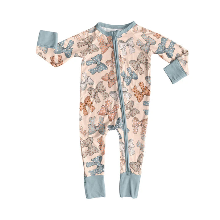 Preorder moq 5 Baby Infant Boys Long Sleeves Polka Dots Bows Plaid Zipper Romper 7.14