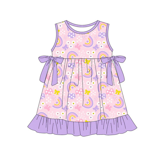 Preorder (moq 5)Baby Girls Sleeveless Flowers Rainbows Bows Ruffle Knee Length Dresses 12.30