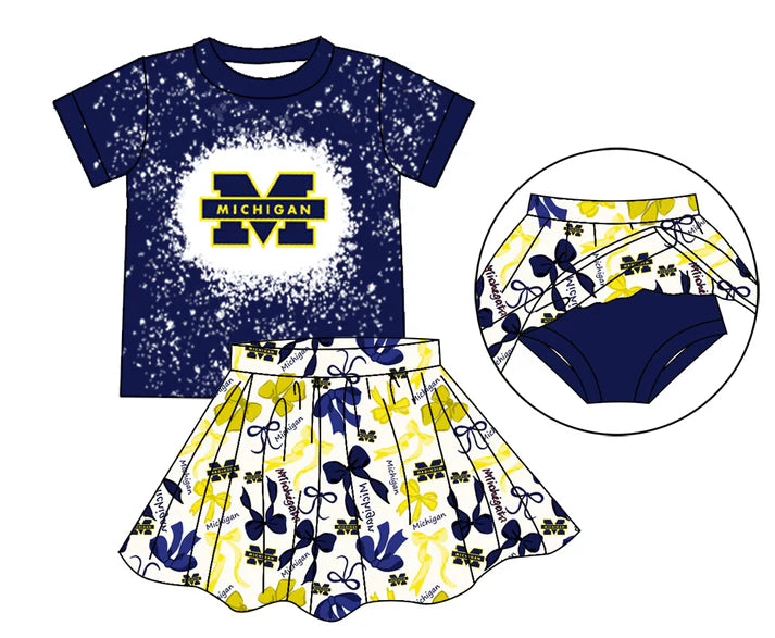 Preorder moq 5 Navy M bleached top bow skirt girls team outfits 8.23