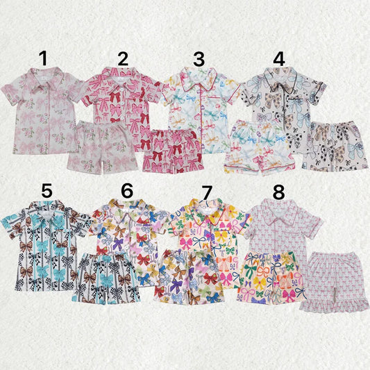 Sibling Baby Girls Pajamas Colorful Bows Buttons Shirt Shorts Pajamas Clothes Sets 5.28