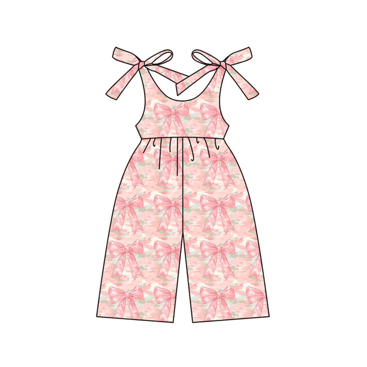 Preorder (moq 5)Baby Girls Bows Sleeveless Peach Camo Bows Pant Jumpsuits 6.12