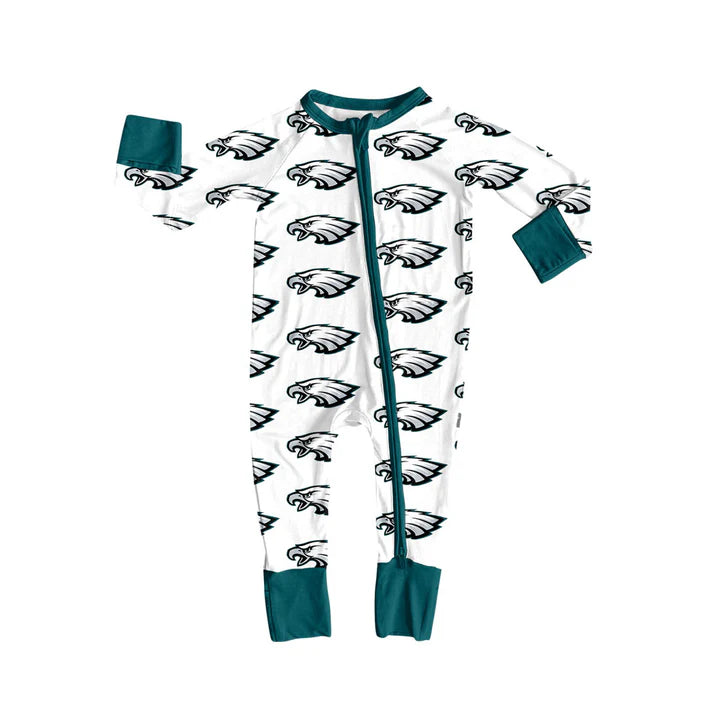 Preorder moq 5 Baby Infant Boys Long Sleeves Eagles Plaid Zipper Romper 7.12