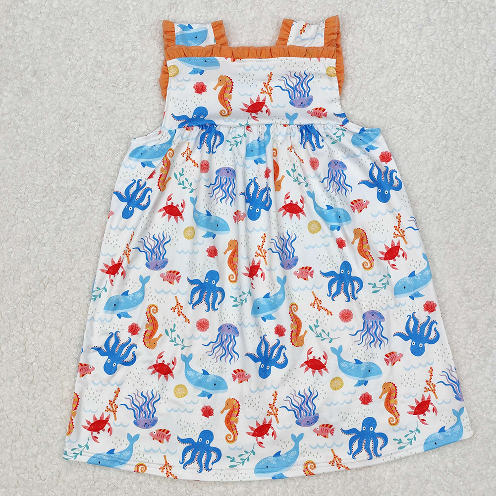 Baby Girls Dress Sea Animals Pockets Knee Length Dresses GSD1961 3.8