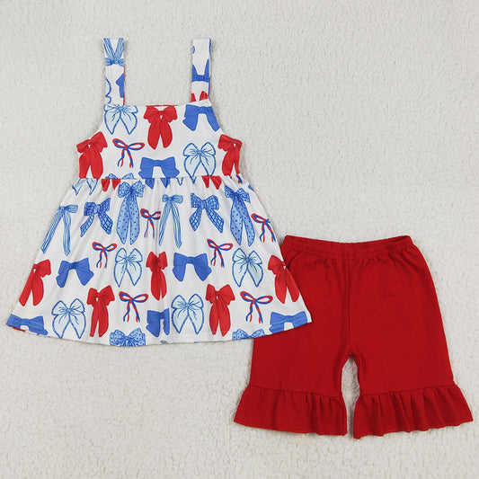 Baby Girls Clothes 4th of July Big Bows Tunic Shorts Clothes Sets GSSO1952
